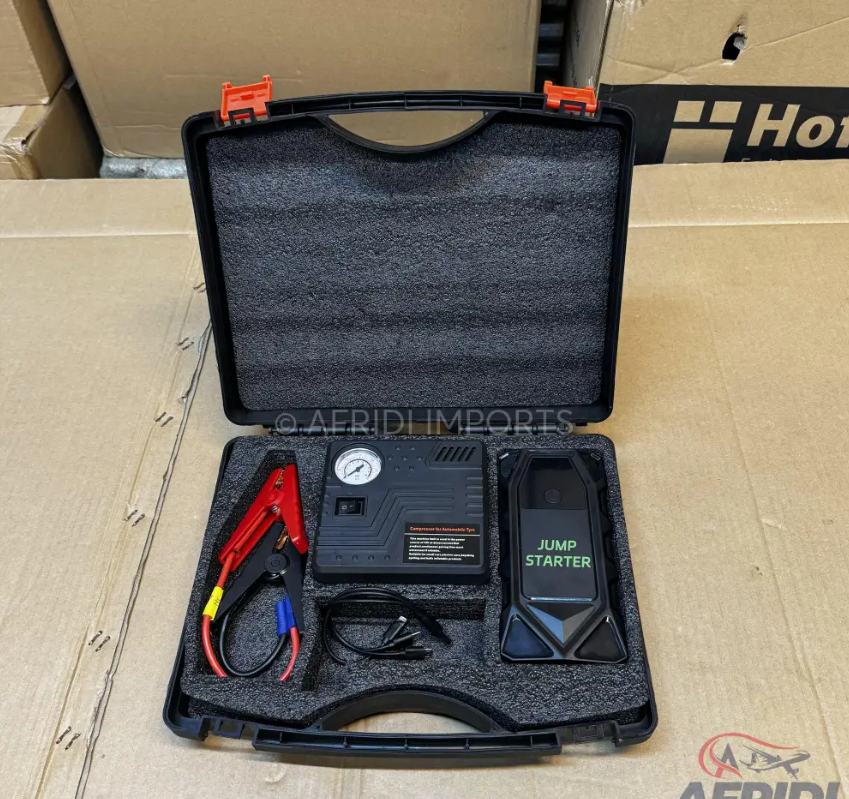 ჯამფ სტარტერი, საბურავების კომპრესორი და დამტენი (power bank)  – 4-in-1 ნაკრები